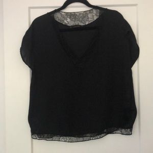 Black Zara blouse with lace detail